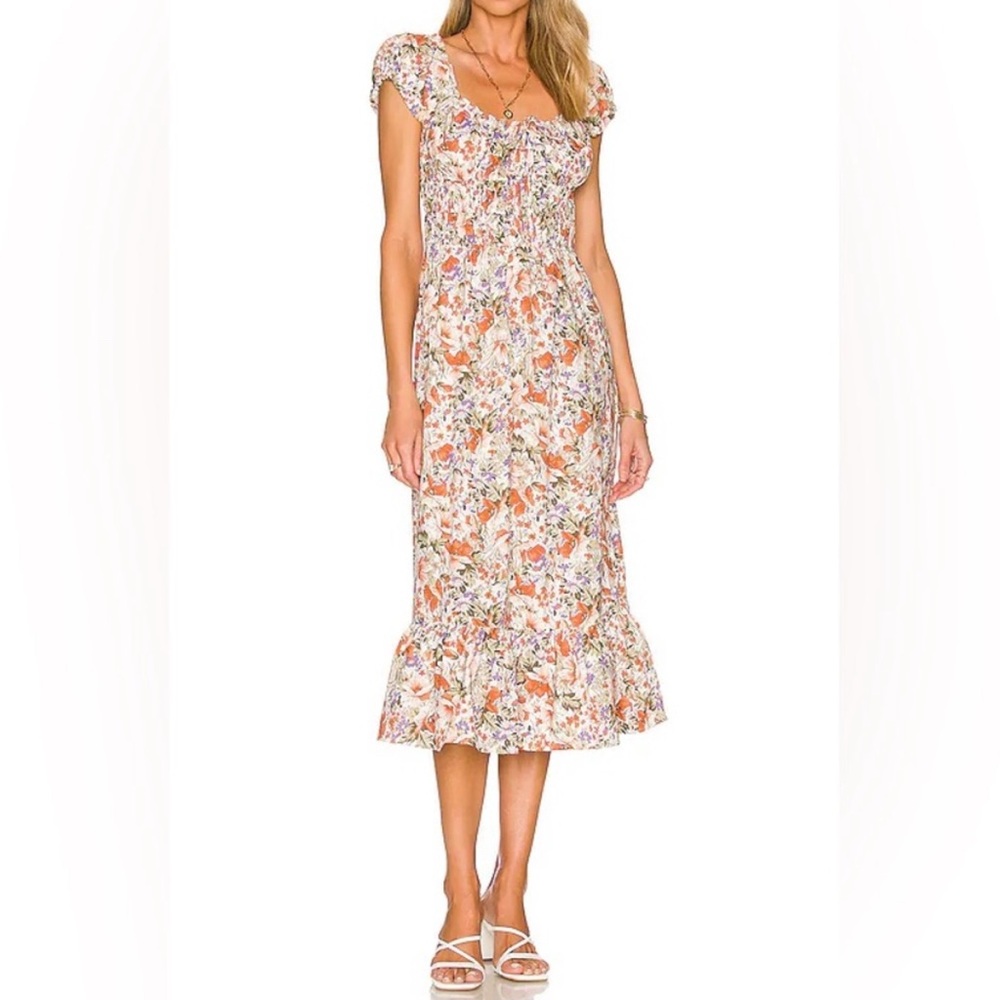 Puff Sleeve Multicolor Floral Midi Dress